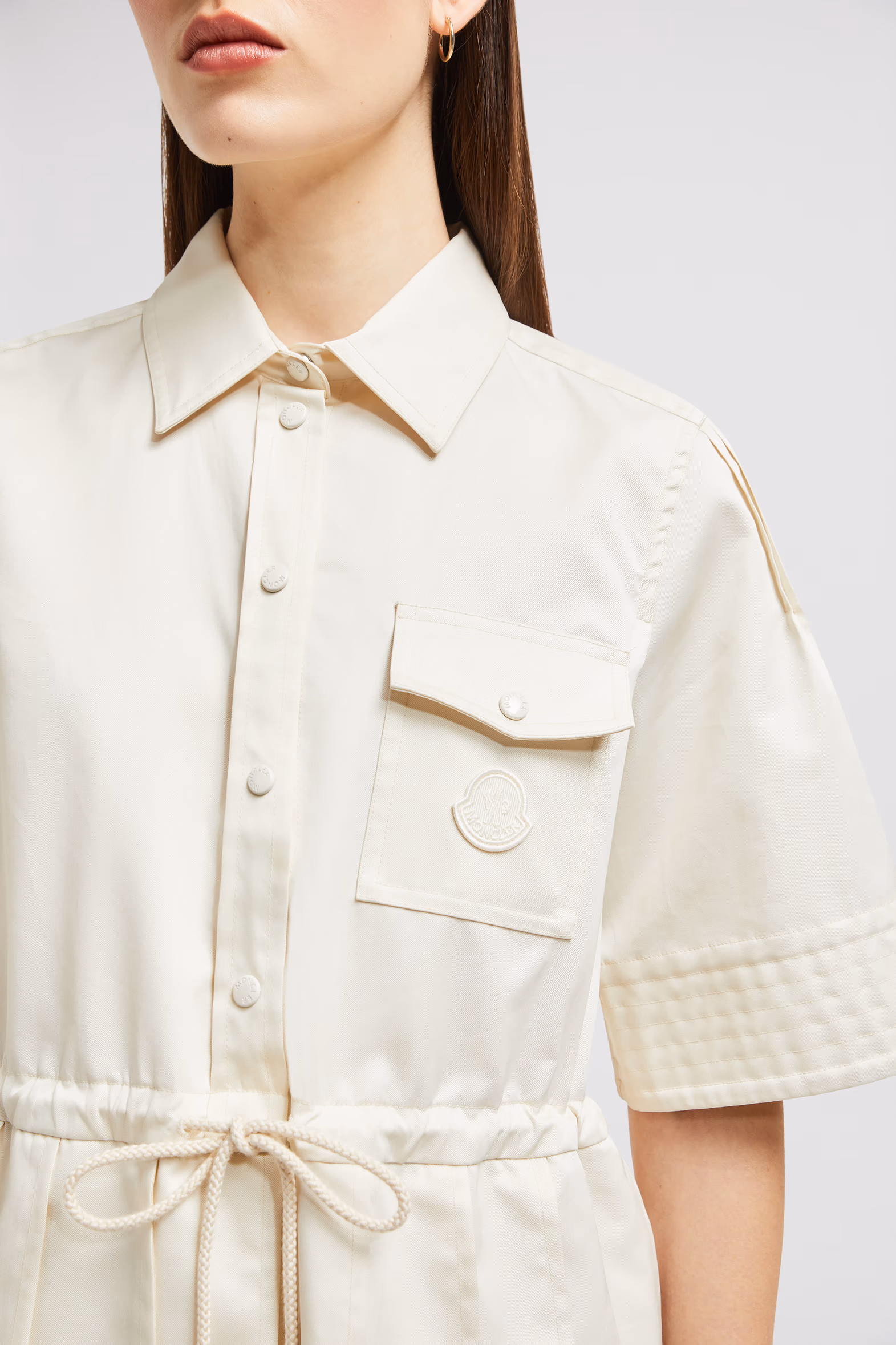 Cotton & Silk Midi Shirt Dress Women White Ivory Moncler 7